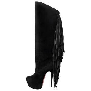 Christian Louboutin Interlopa Fringe Suede Knee High Boots 37